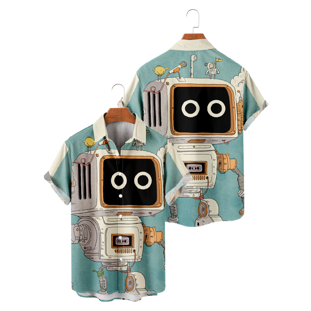 Cute Robot Button Up Shirt Men's Robot Culture Shirt Short Sleeve Shirt