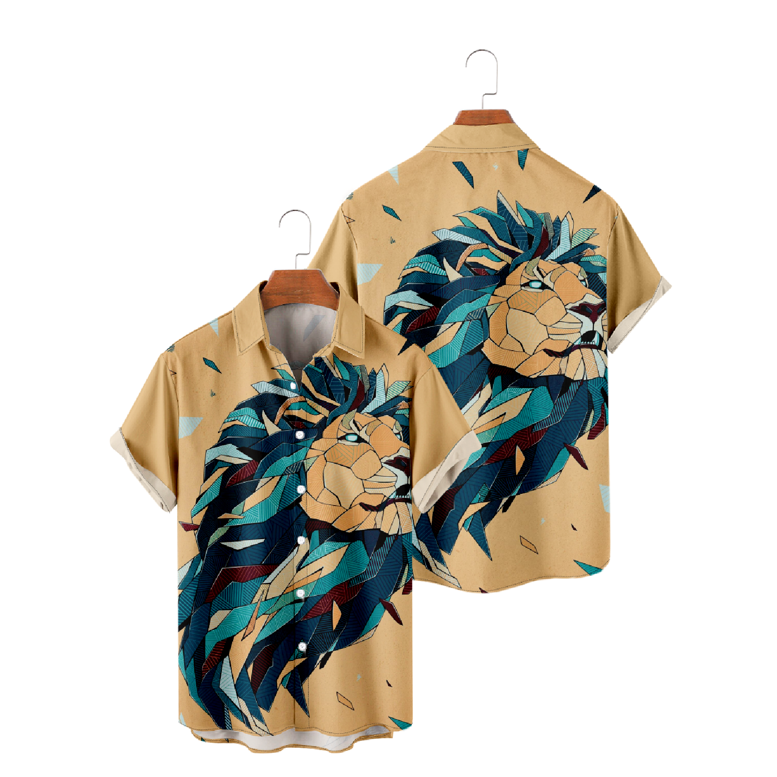 Lion Button Up Shirt Short Sleeve Shirt Men's Casual Shirt