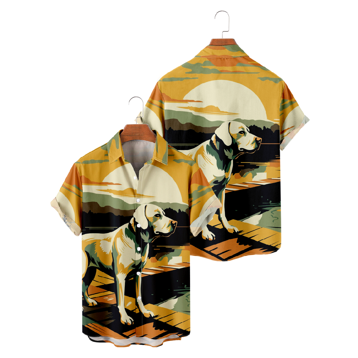 Cute Dog Print Mens Shirt Button Up Shirt Short Sleeve Regular Fit