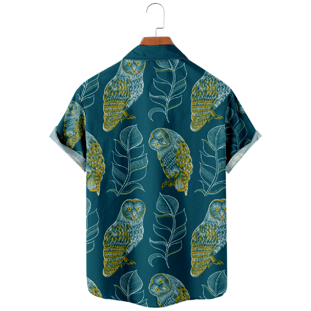 Owl Dark Green Button Up Shirt Men's Hawaiian Shirt Short Sleeve Shirt