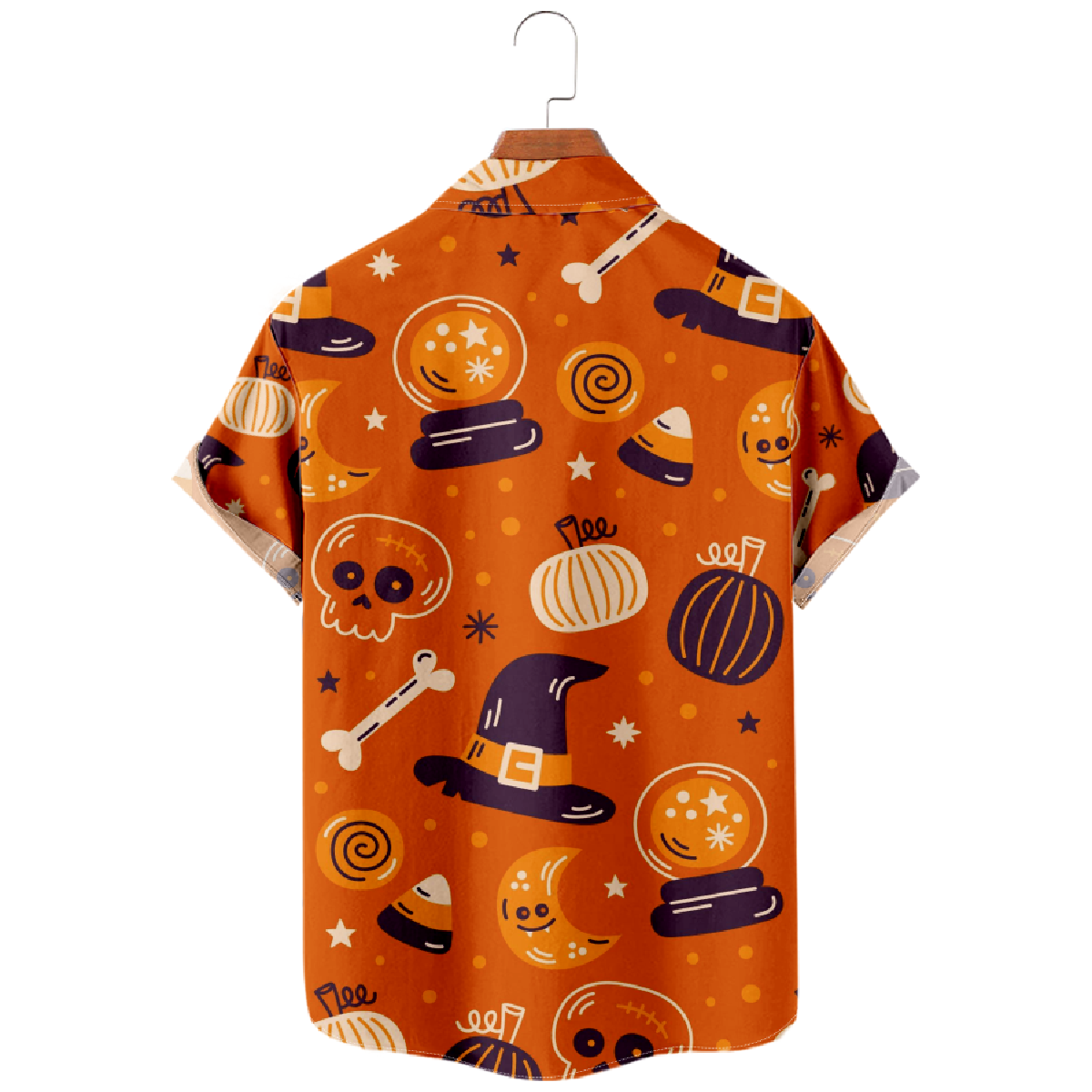 Halloween Hawaiian Shirt Men's Button Up Shirt Short Sleeve Orange Top