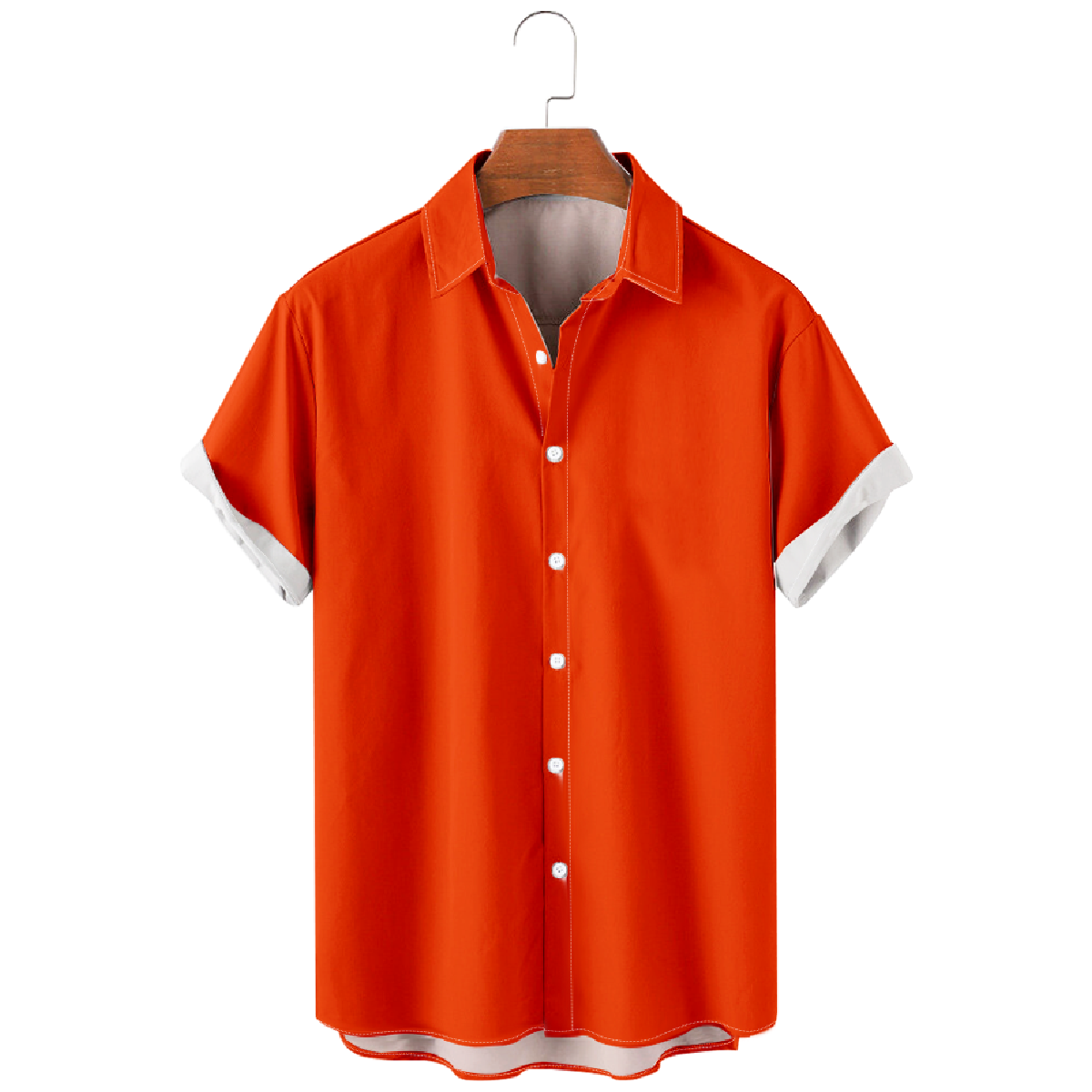 Mens Denver Orange Button Up Shirt Short Sleeve Regular Fit Breathable Shirt