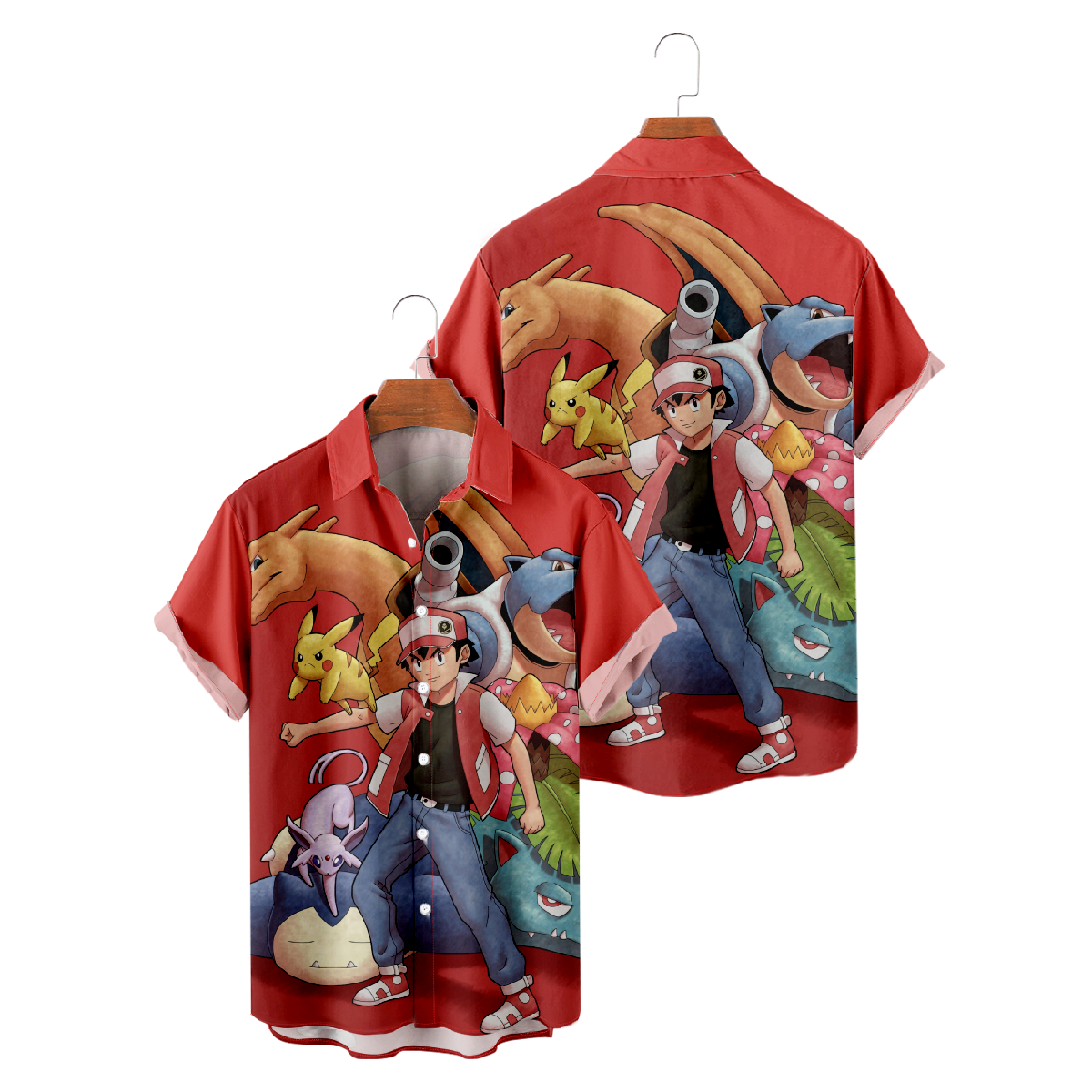 Pokemon Hawaiian Shirt Summer Short Sleeve Shirt Button Up Straight Collar Men's Tops