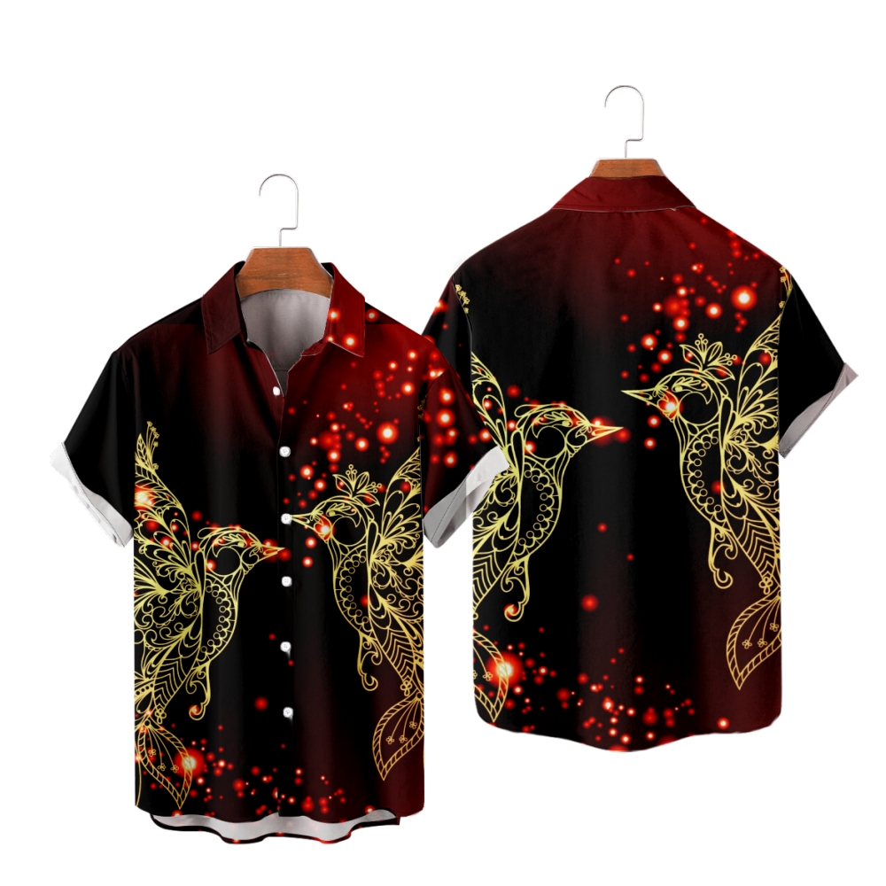 Love Birds Button Up Shirt Romantic Summer Shirt Men's Short Sleeves