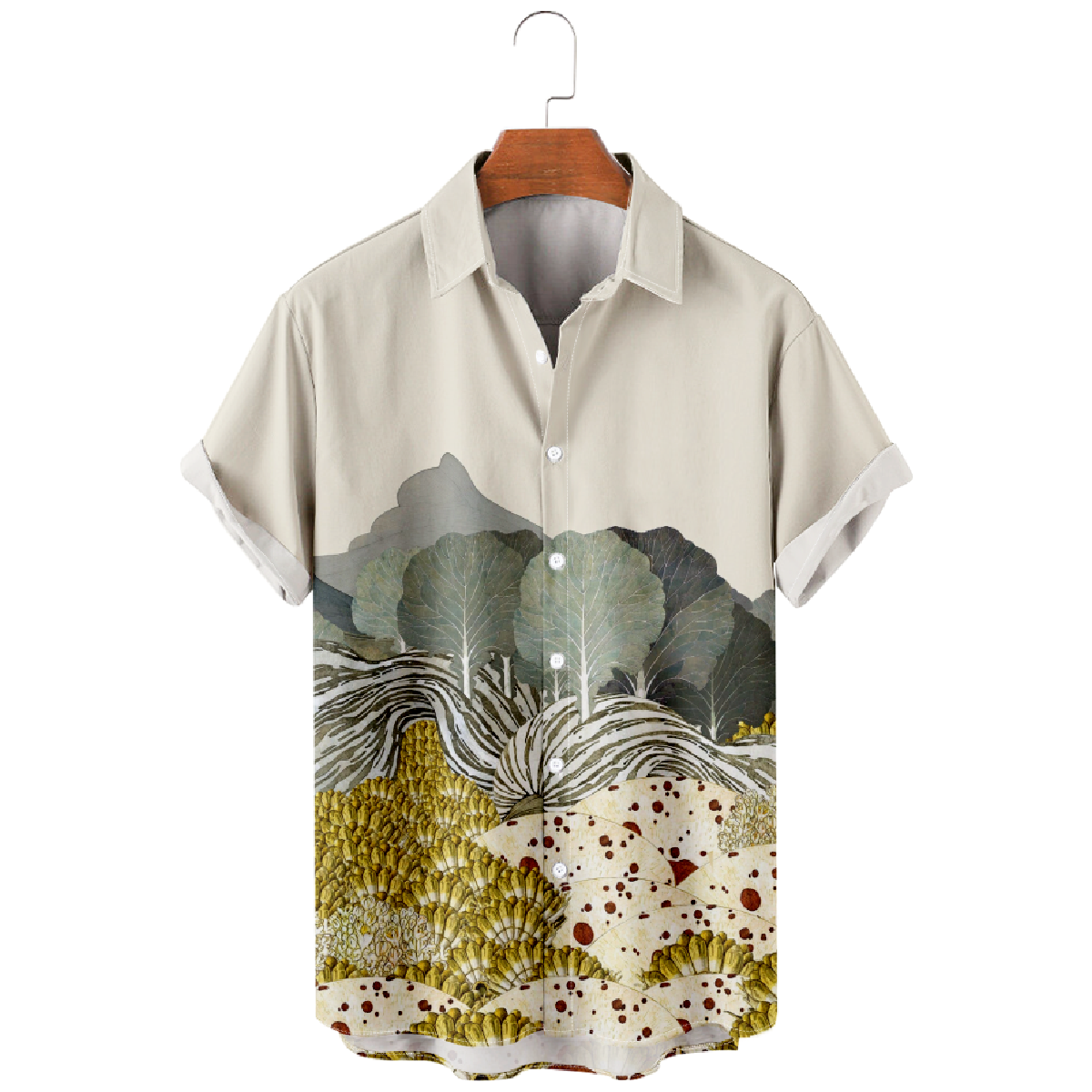 Plant Graphic Print Button Up Shirt Men's Short Sleeve Shirt Casual Shirt