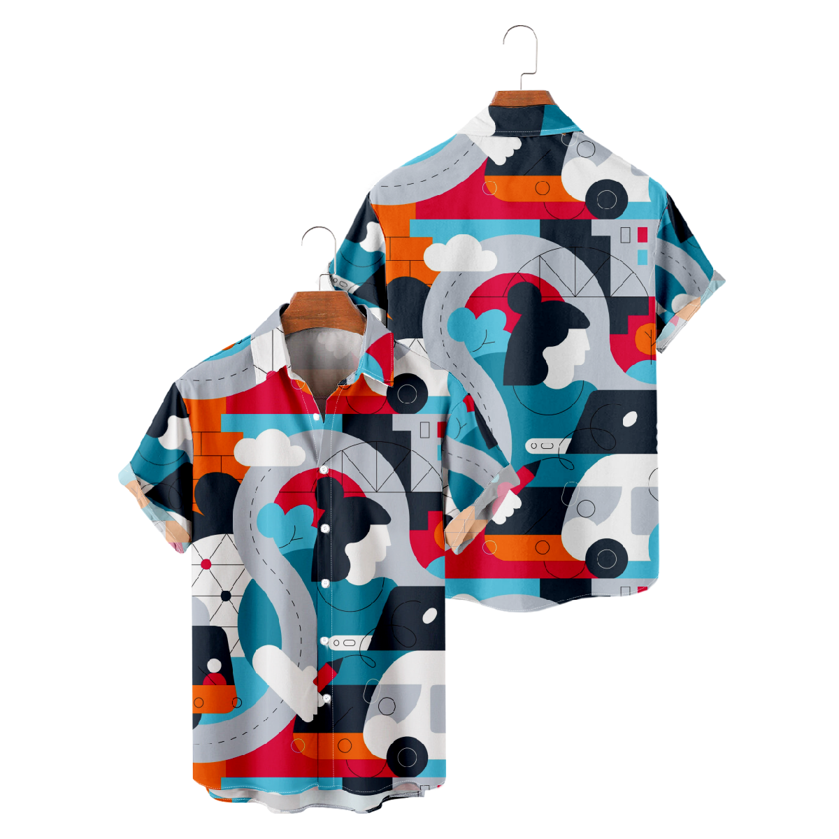 Illustration Button Up Shirt for Men Hawaiian Shirt Short Sleeve Casual