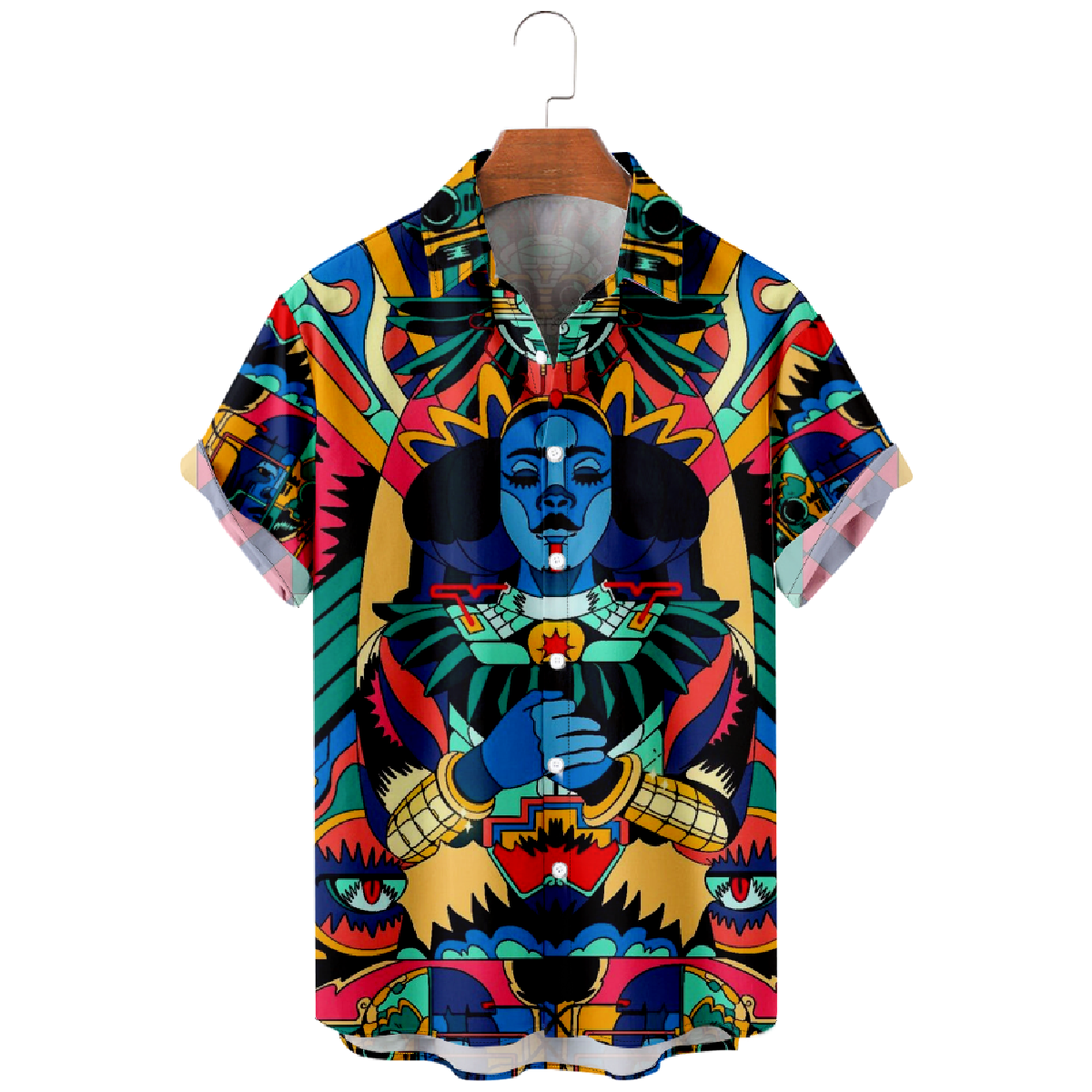 Mens Ethnic Hawaiian Shirt Multicolor Button Up Shirt Short Sleeve Regular Fit Quick Dry