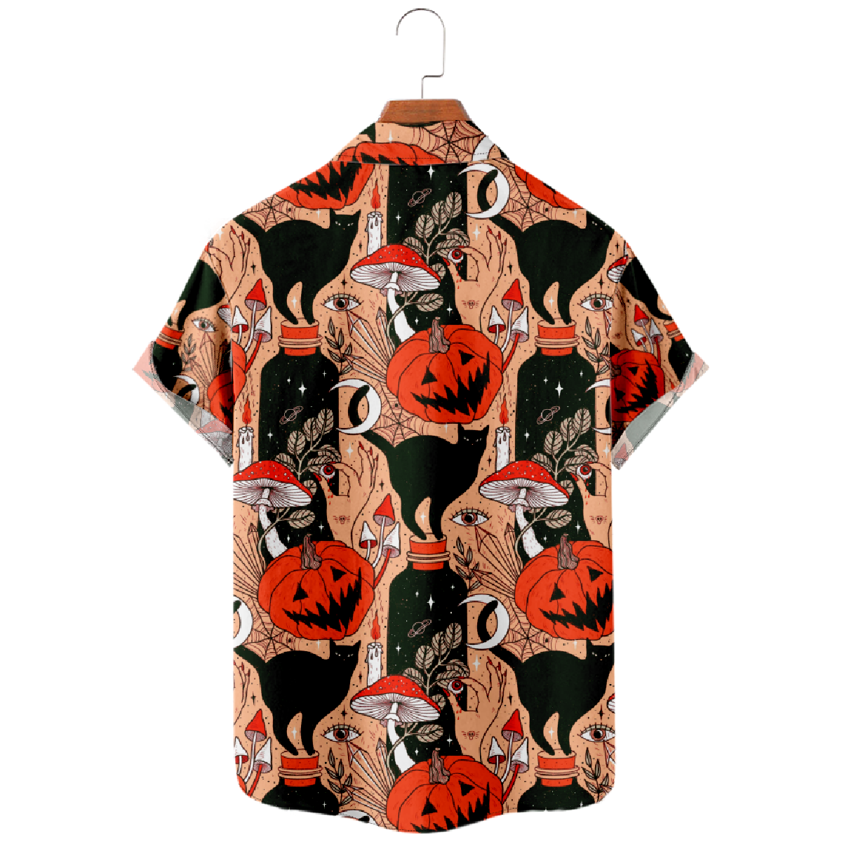 Halloween Pumpkin Print Mens Shirt Button Up Shirt Short Sleeve Regular Fit