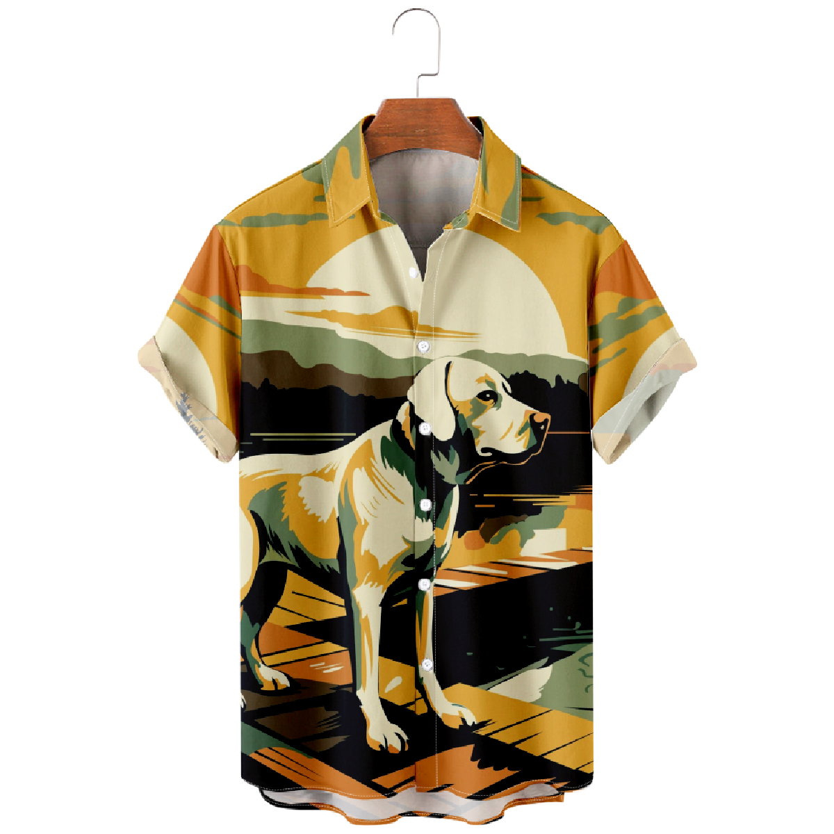 Cute Dog Print Mens Shirt Button Up Shirt Short Sleeve Regular Fit