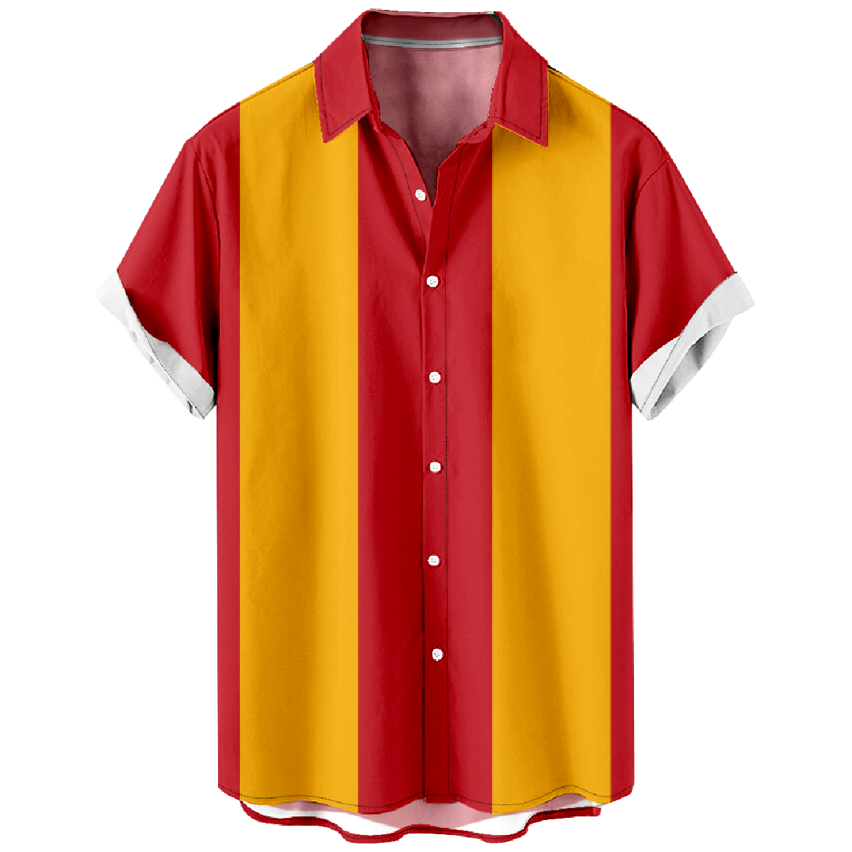 Red and Yellow Striped Shirt Men's Short Sleeve Shirt Button Up Shirt