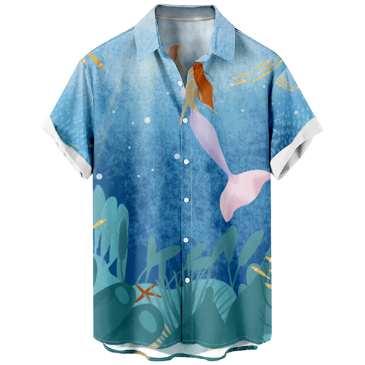 Mermaid Hawaiian Shirt Men's Short Sleeve Shirt Button Up Summer Tops