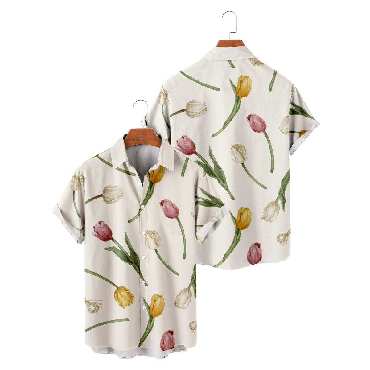 Tulip Button Up Shirt Men's Floral Short Sleeve Shirt Allover Print