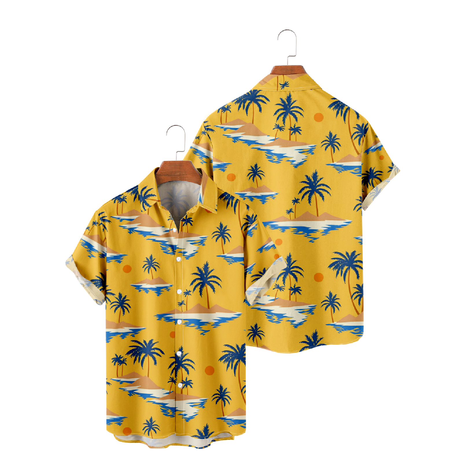 Palm Tree Hawaiian Button Short Sleeve Shirt Men's Summer Beach Shirt Thin