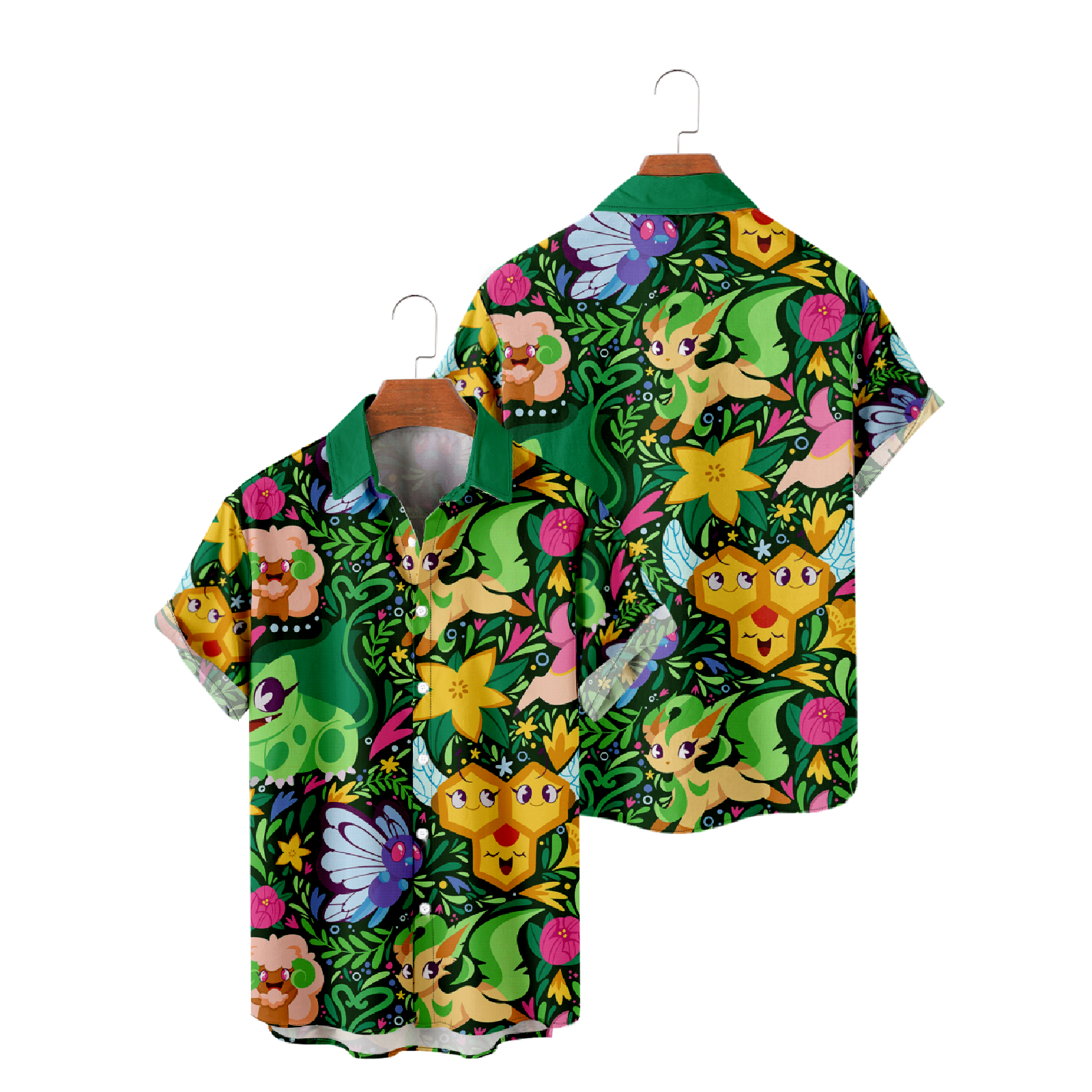 Pokemon Hawaiian Shirt Summer Short Sleeve Shirt Button Up Straight Collar Men's Tops