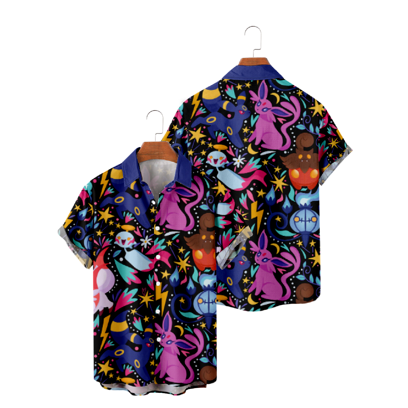 Pokemon Hawaiian Shirt Summer Short Sleeve Shirt Button Up Straight Collar Men's Tops