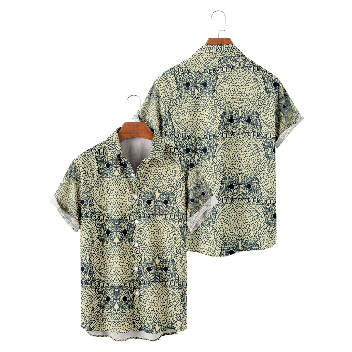 Men's Owl Graphic Print Button Up Shirt Short Sleeve Regular Fit Breathable Tops