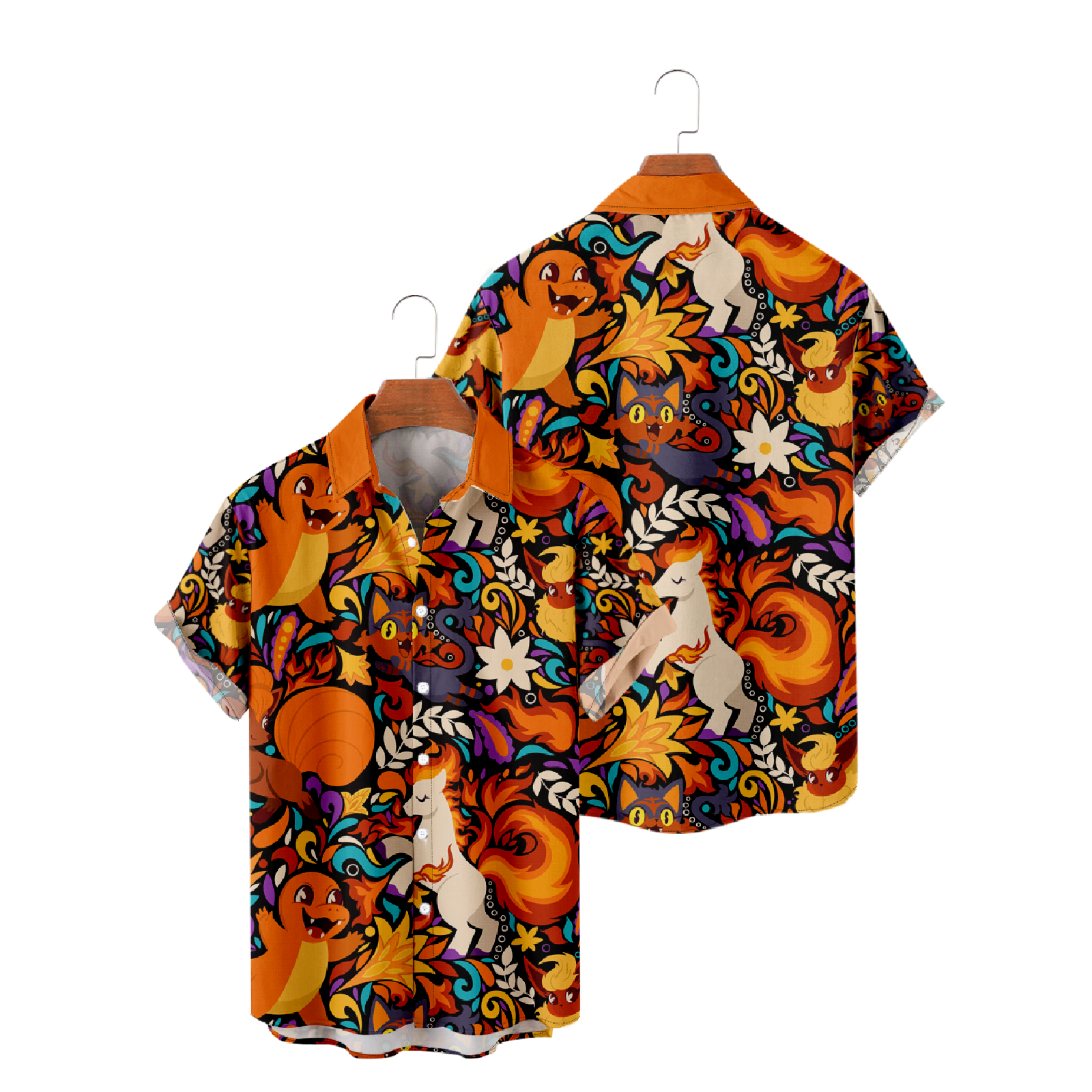 Pokemon Hawaiian Shirt Summer Short Sleeve Shirt Button Up Straight Collar Men's Tops