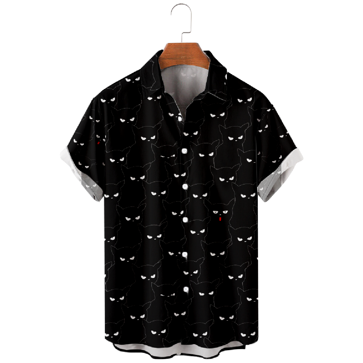 Black Cat Print Button Up Shirt for Men Short Sleeve Shirt Regular Fit