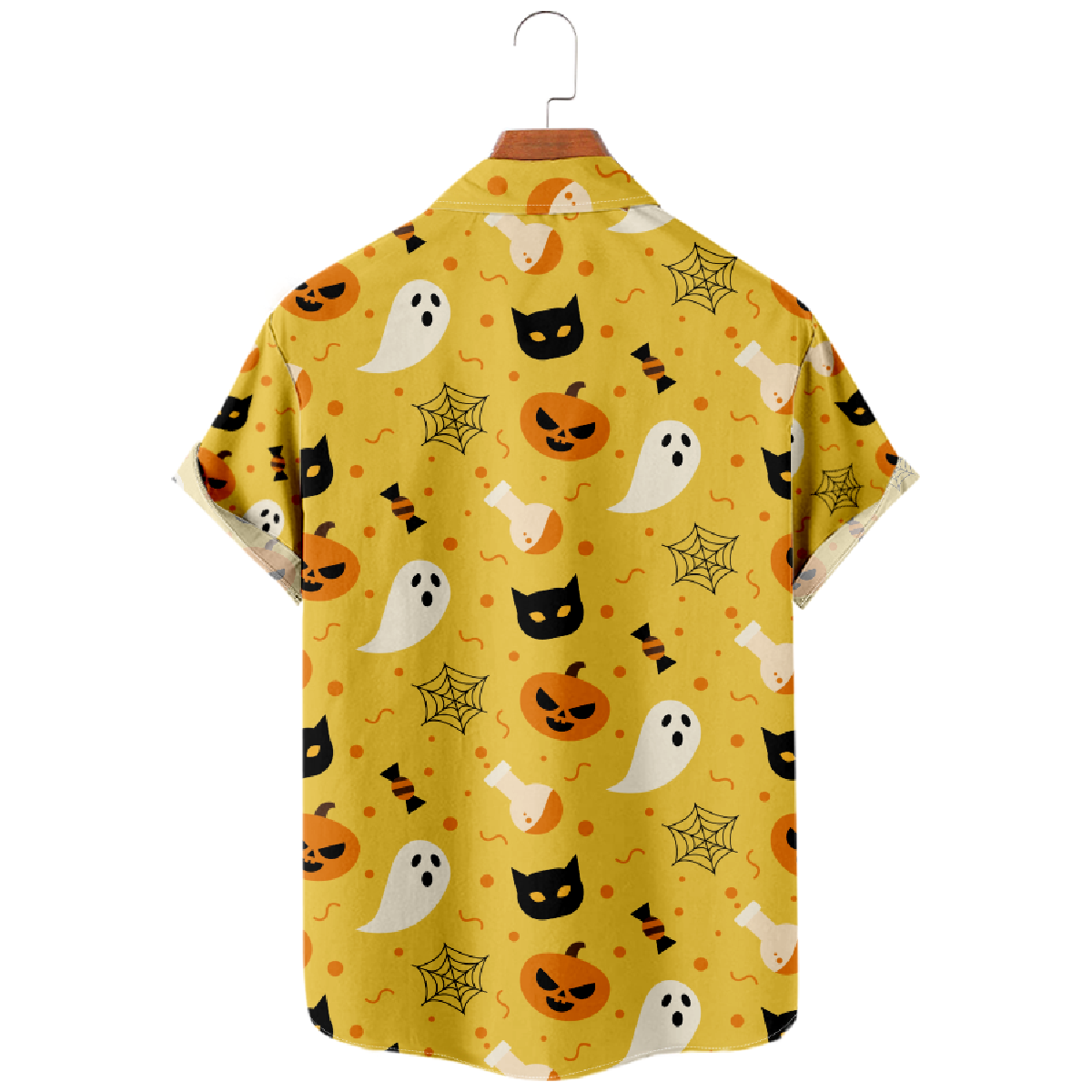 Halloween Button Up Shirt Men's Hawaiian Shirt Short Sleeve Yellow Top