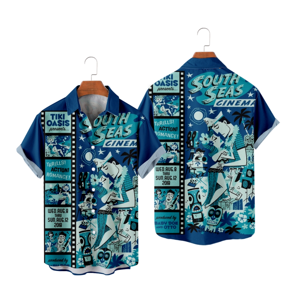 Tiki Oasis Button Up Shirt Men's Short Sleeves Shirt Resort Tops Casual Shirt