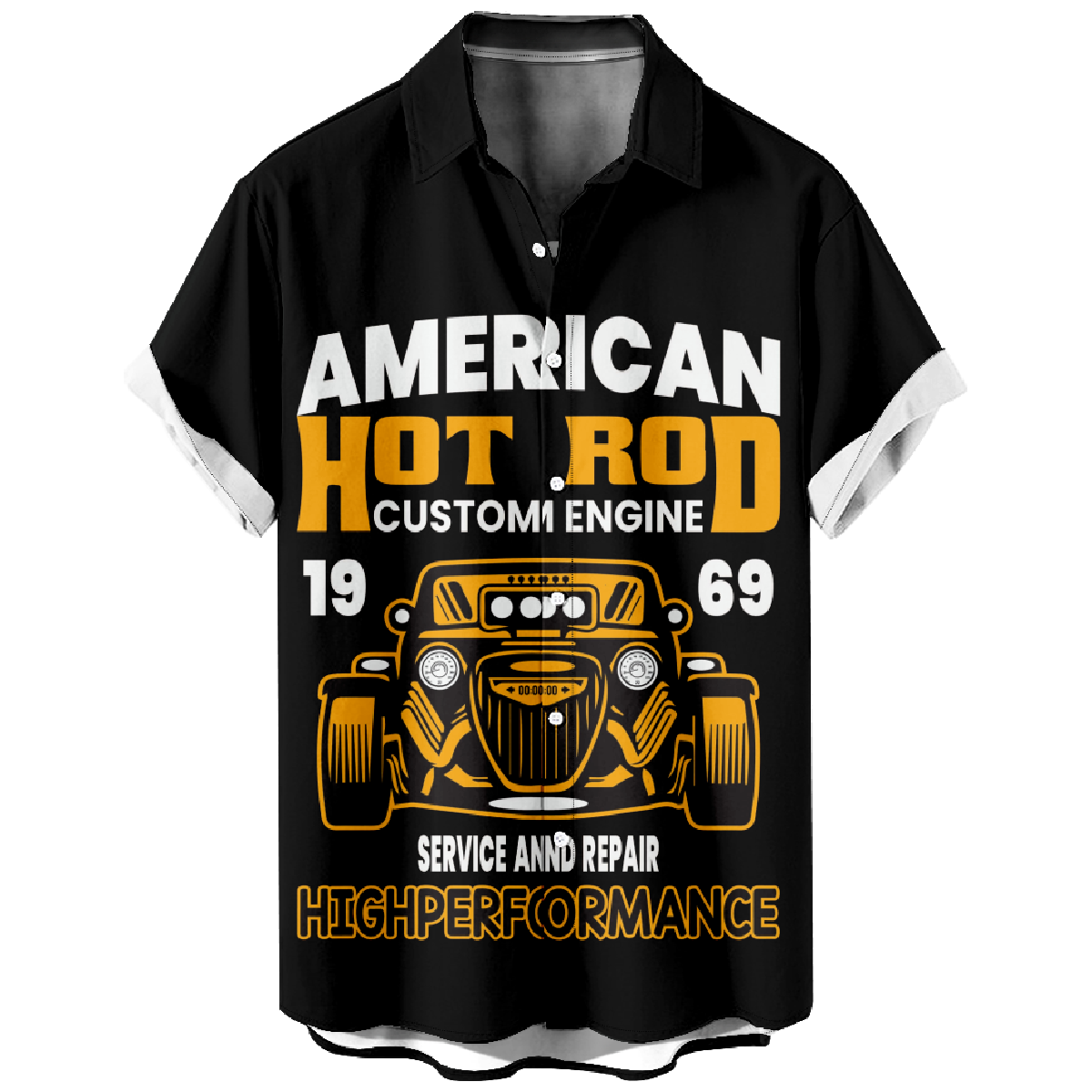 American Hot Rod Button Up Shirt Black Short Sleeve Shirt Men's Allover Print