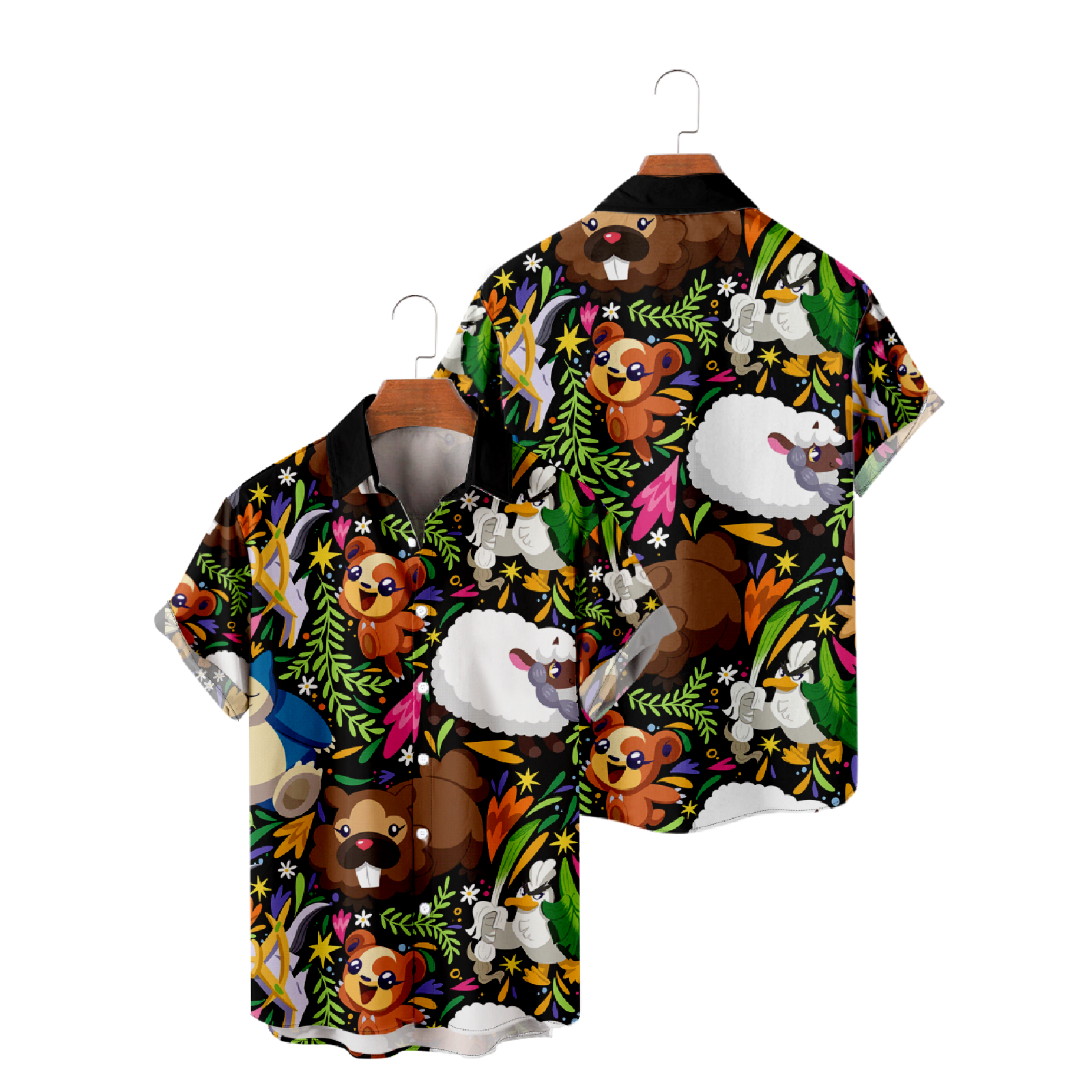 Pokemon Hawaiian Shirt Summer Short Sleeve Shirt Button Up Straight Collar Men's Tops