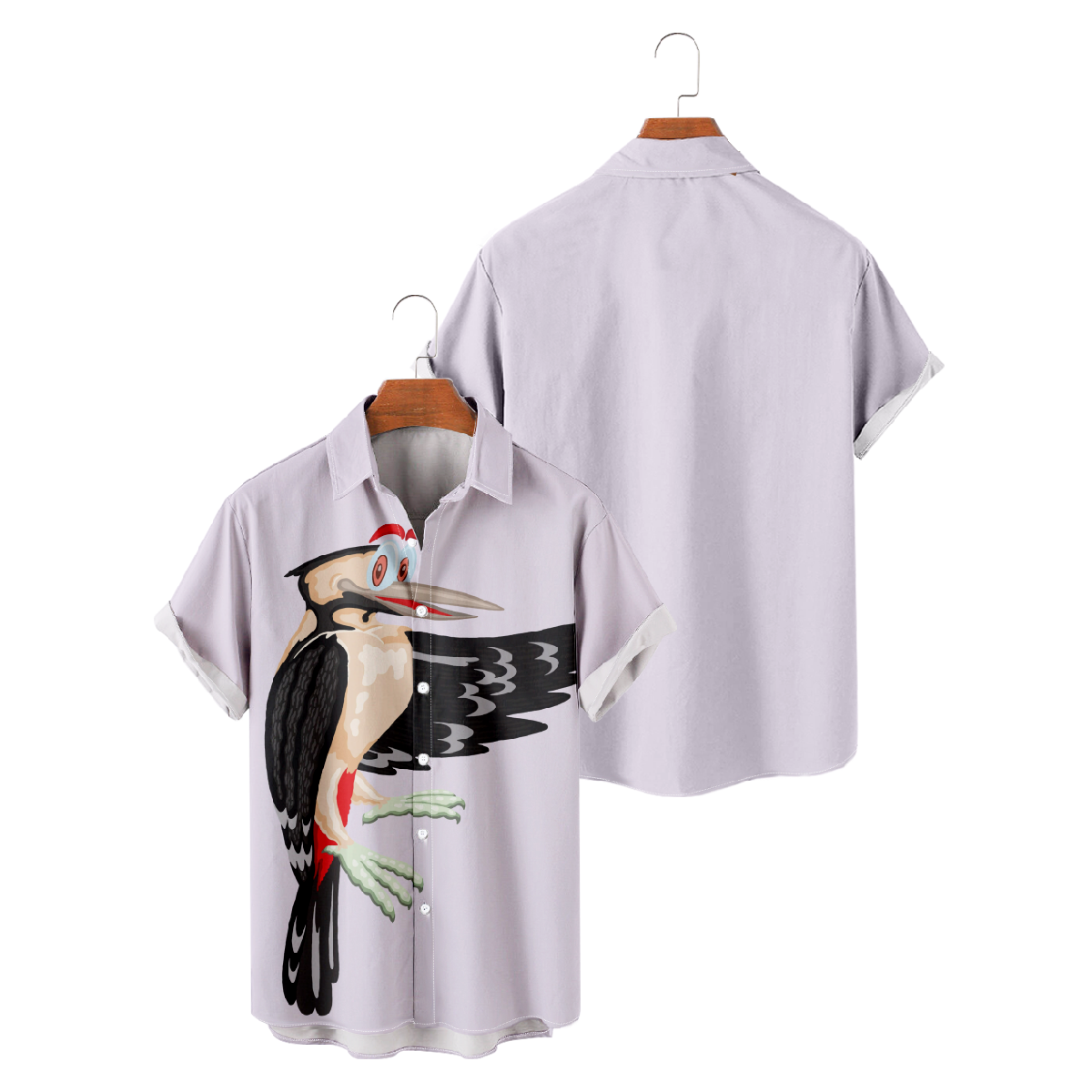 Woodpeckers Button Up Shirt for Men Short Sleeve Shirt Casual Shirt