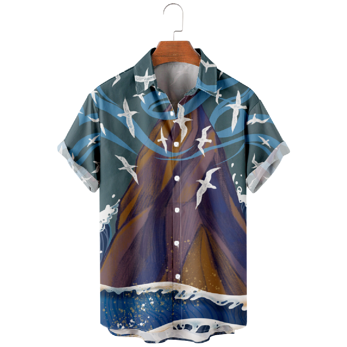 Seagull and Mountain Button Up Shirt Fashion Mens' Shirt Short Sleeve Regular Fit