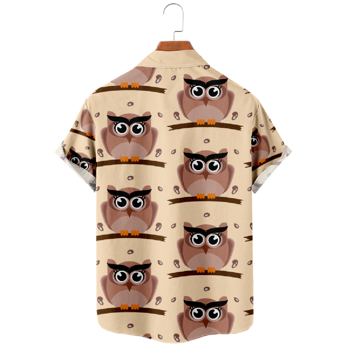 Cute Owl Print Button Up Shirt Men's Casual Shirt Short Sleeve Straight Collar Regular Fit