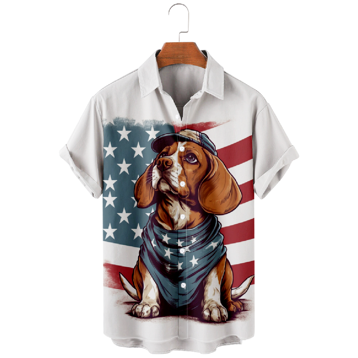 Cute Dog American Flag Print Button Up Shirt Mens Short Sleeve Shirt Regular Fit