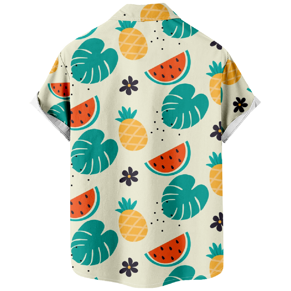 Men's Pineapple Print Hawaiian Shirt Short Sleeve Button Up Straight Collar Summer Shirt