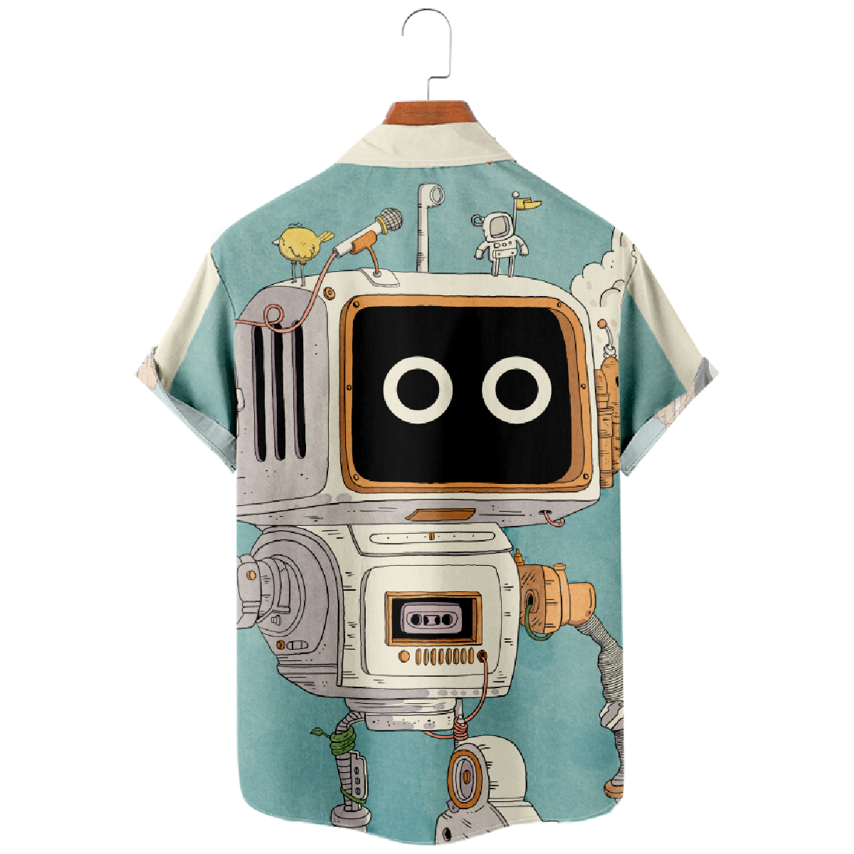 Cute Robot Button Up Shirt Men's Robot Culture Shirt Short Sleeve Shirt