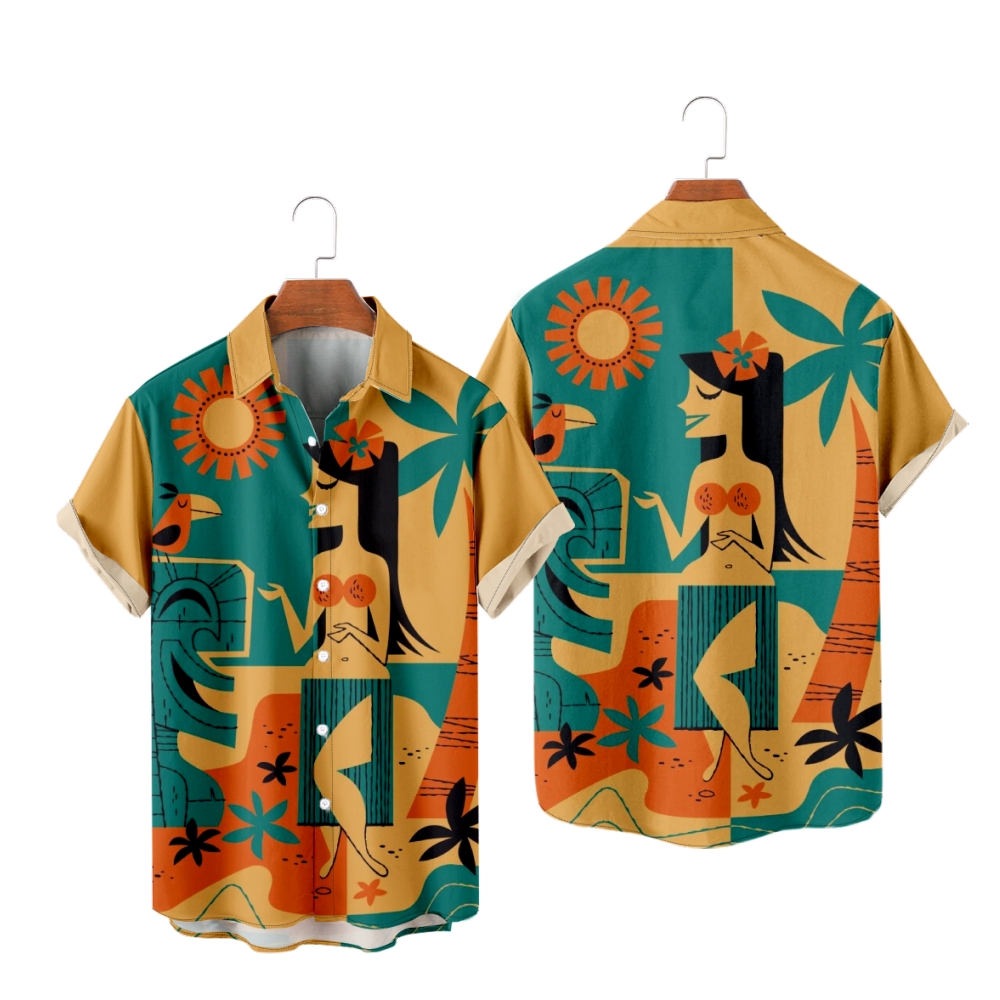 Wahine Island Short Sleeves Shirt Resort Tops Men's Button Up Casual Shirt