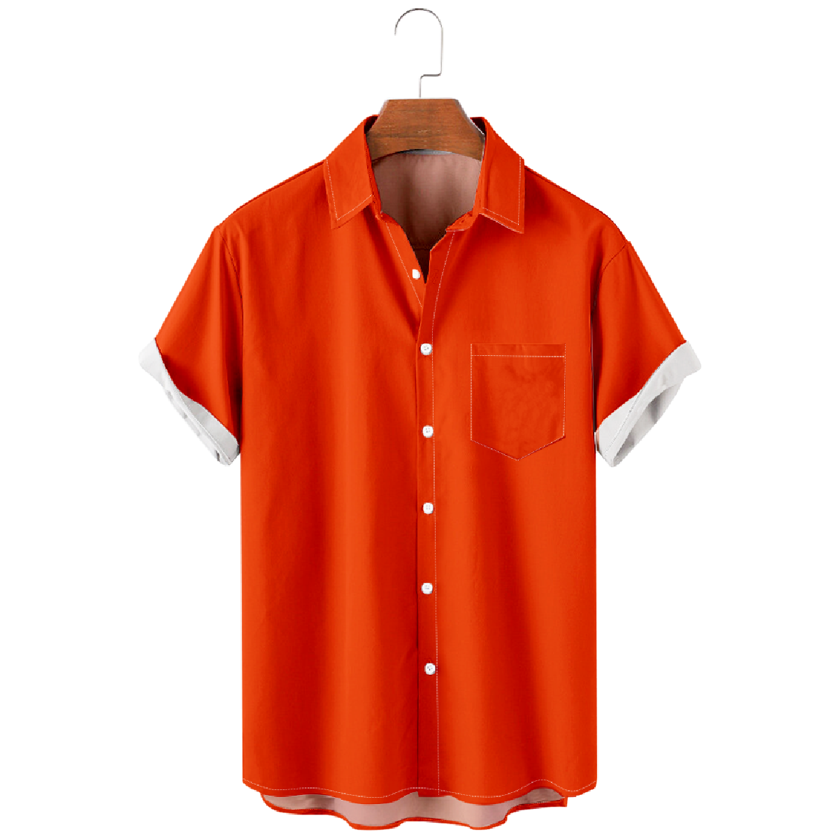Denver Orange Button Up Shirt for Men Shirt with Front Pocket Short Sleeve