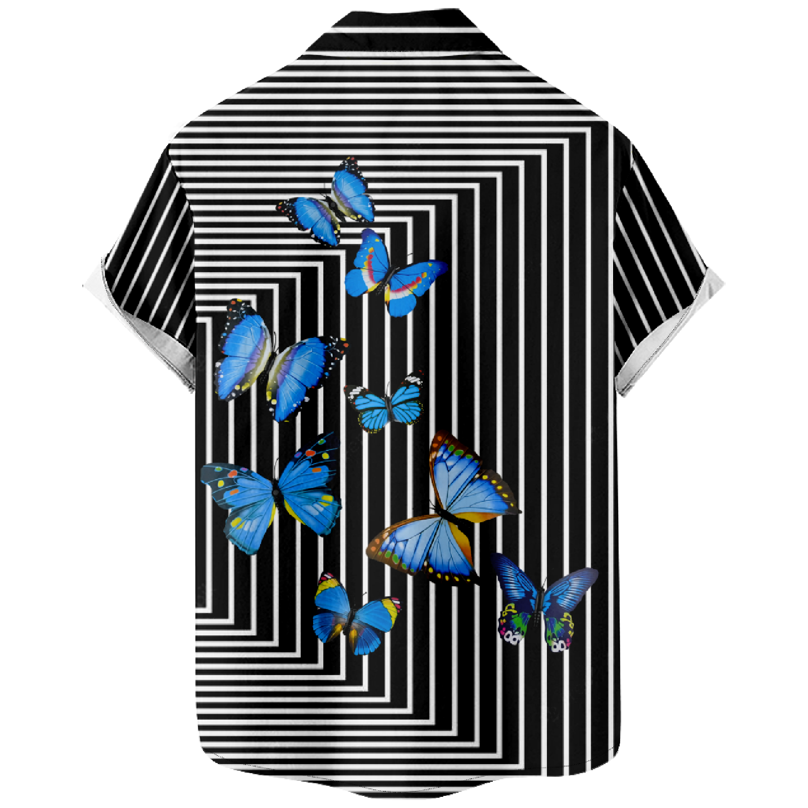 Butterfly Striped Button Up Shirt Men's Short Sleeve Shirt Black and White Striped Tops