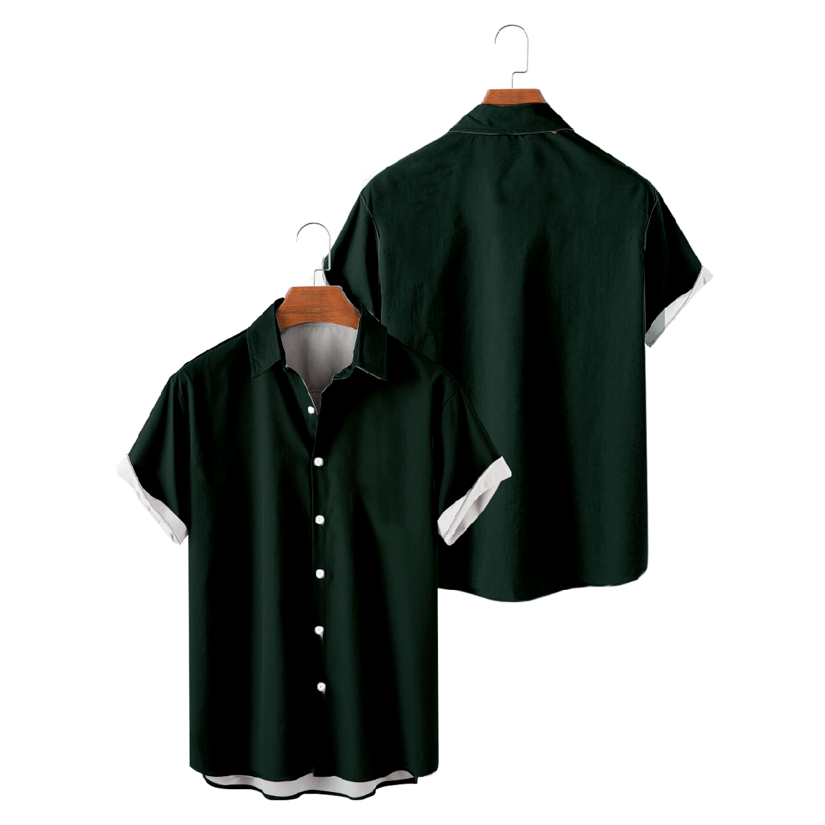 Mens Green Bay Dark Green Button Up Shirt Short Sleeve Regular Fit Breathable Shirt