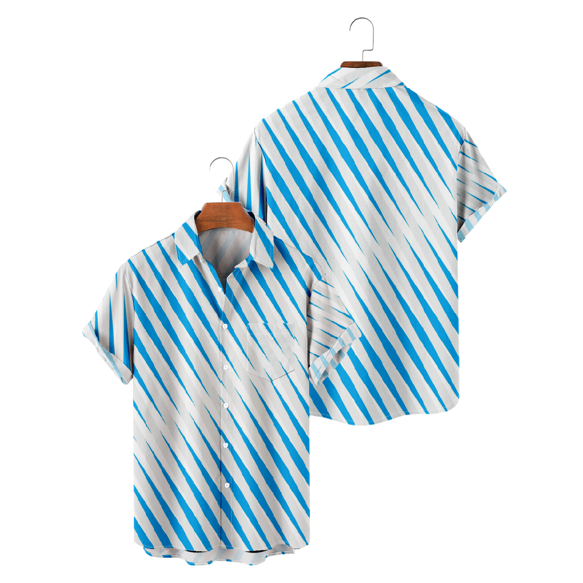 Blue Striped Short Sleeve Shirt Men's Casual Button Shirt Summer Tops