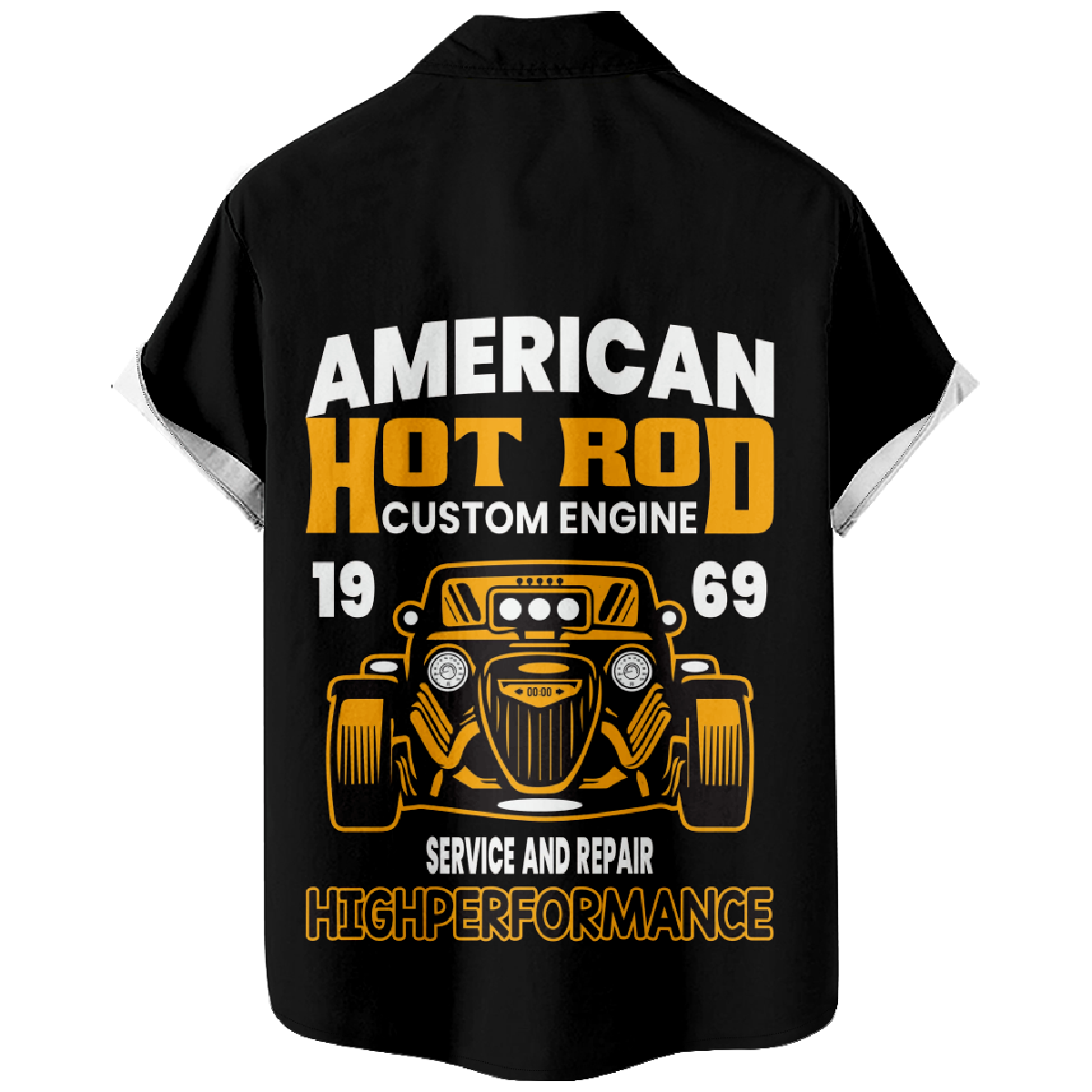 American Hot Rod Button Up Shirt Black Short Sleeve Shirt Men's Allover Print