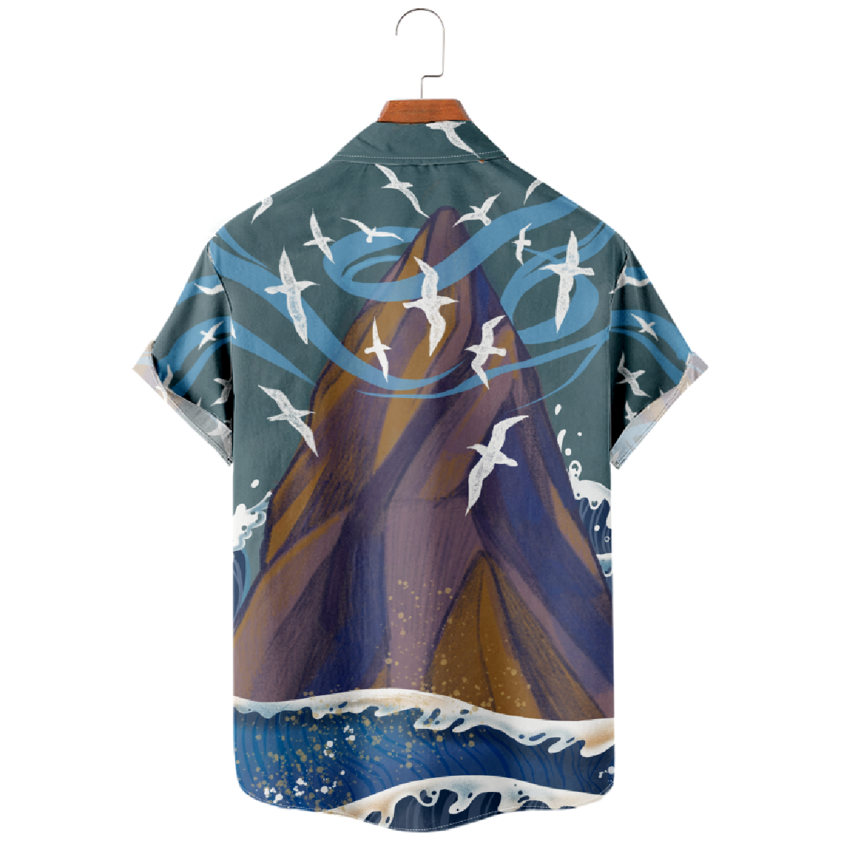 Seagull and Mountain Button Up Shirt Fashion Mens' Shirt Short Sleeve Regular Fit