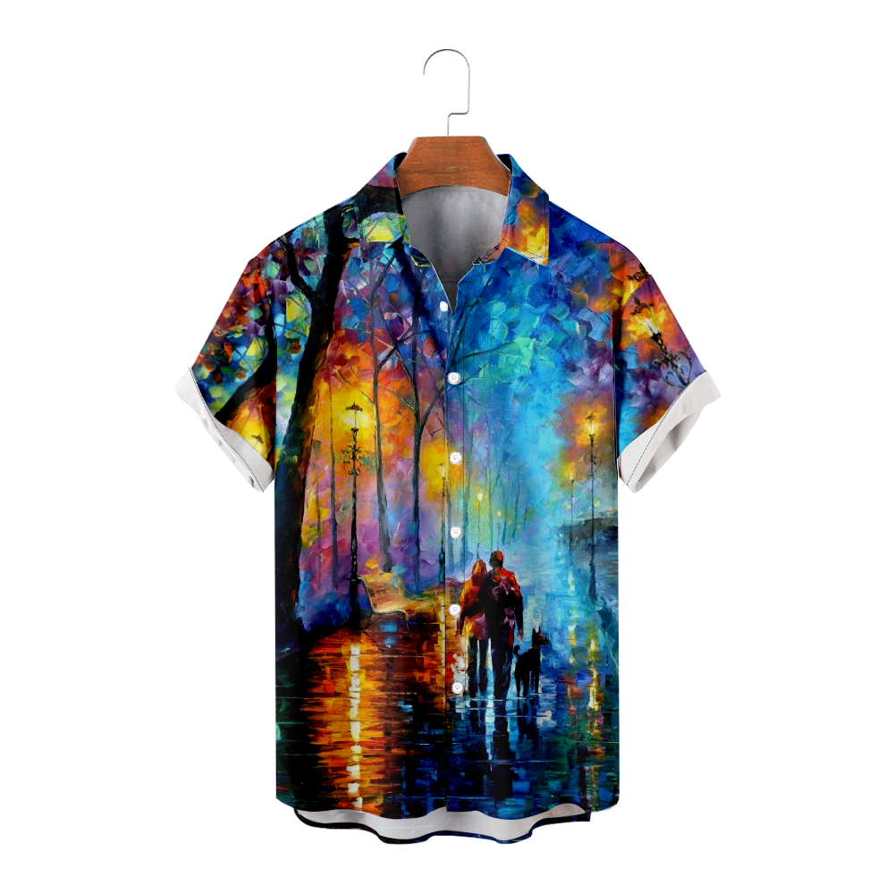 Strolling in the Park Button Up Shirt Summer Shirt Men's Short Sleeves