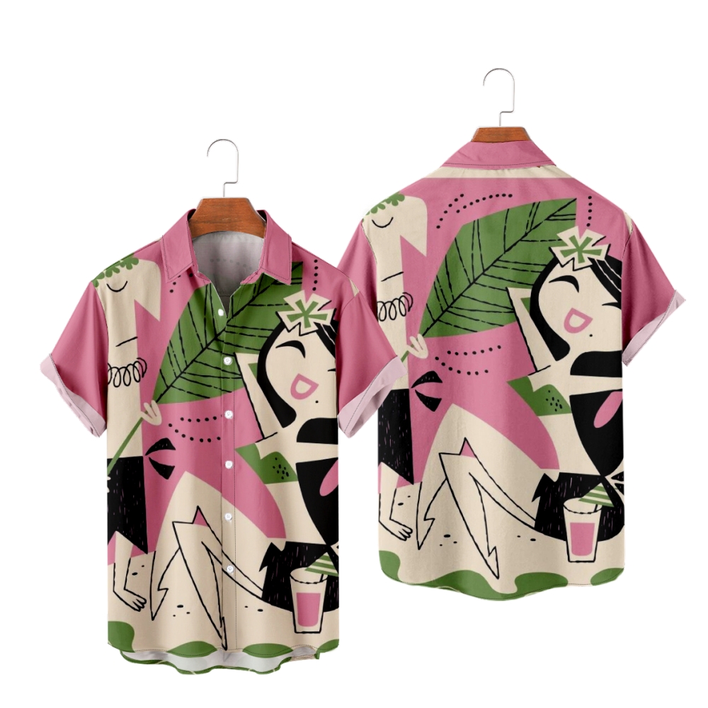 Hawaii Queen Pink Button Up Shirt Men's Short Sleeves Straight Collar Regular Fit