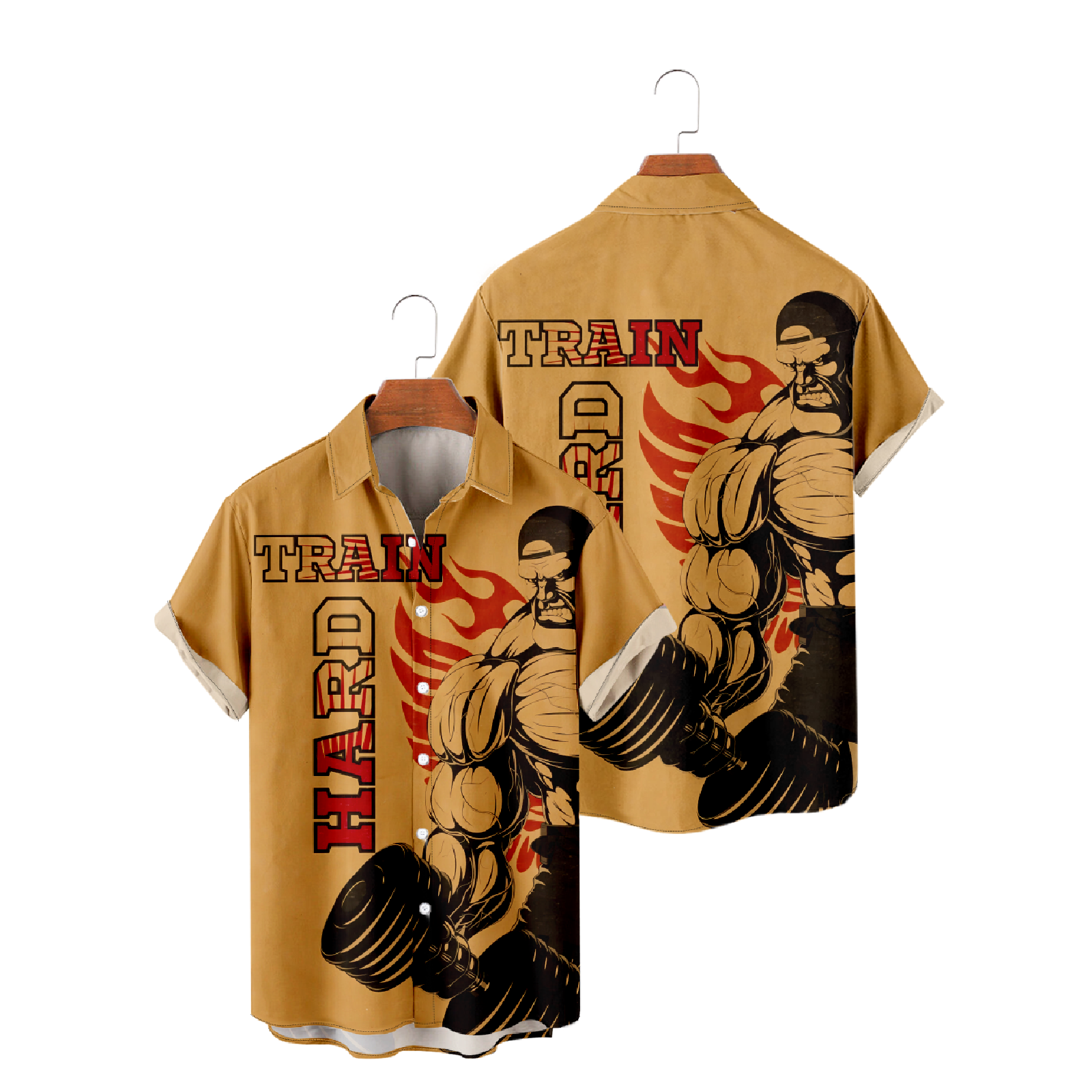 Work Out Button Up Shirt Men's Train Hard Vintage Short Sleeve Shirt Summer Tops