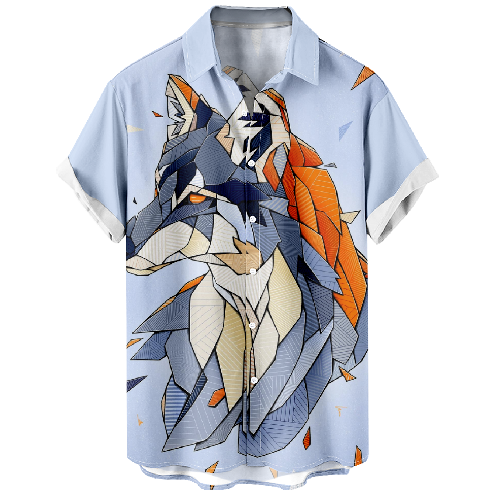 Wolf Print Short Sleeve Shirt Men's Button Up Shirt Summer Tops Straight Collar