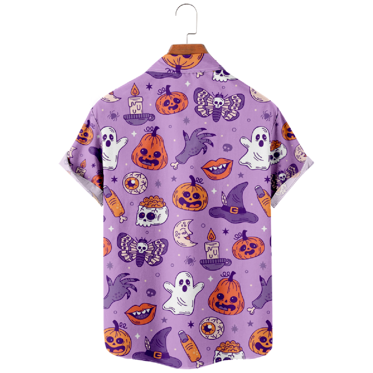 Men's Halloween Hawaiian Shirt Button Up Shirt Short Sleeve Purple Top