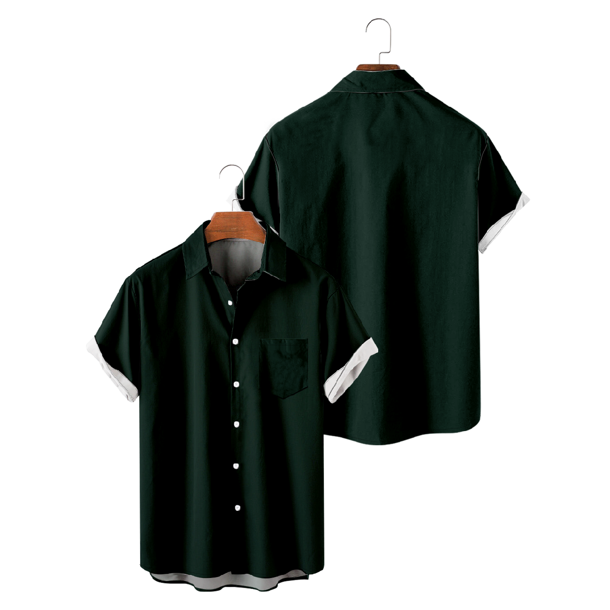 Green Bay Dark Green Button Up Shirt for Men Shirt with Front Pocket Short Sleeve