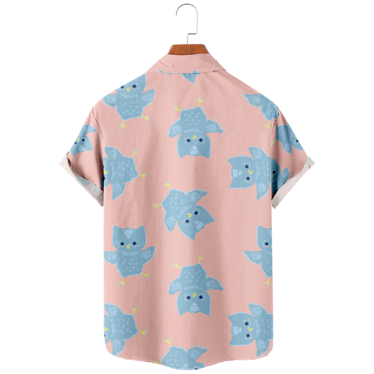 Cute Owl Graphic Print Short Sleeve Shirt Men's Pink Shirt Regular Fit Breathable Shirt