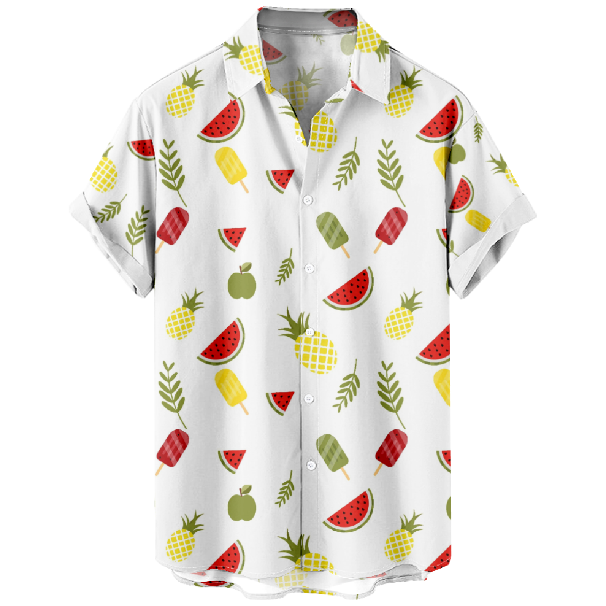 Watermelon Hawaiian Shirt Men's Short Sleeve Shirt Button Up Straight Collar Summer Tops