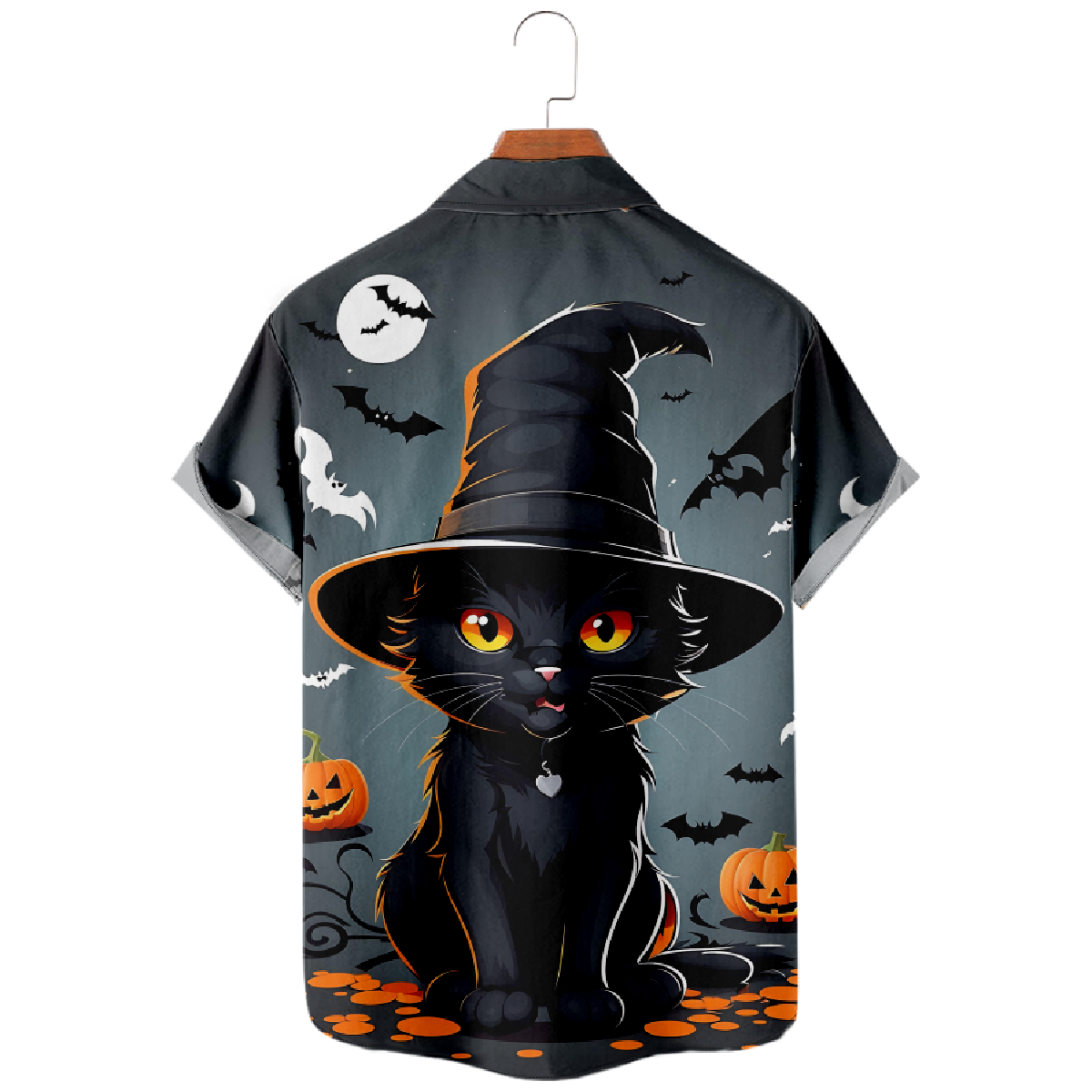Black Cat Witch Hawaiian Shirt Short Sleeve Button Up Shirt Mens Halloween Shirt