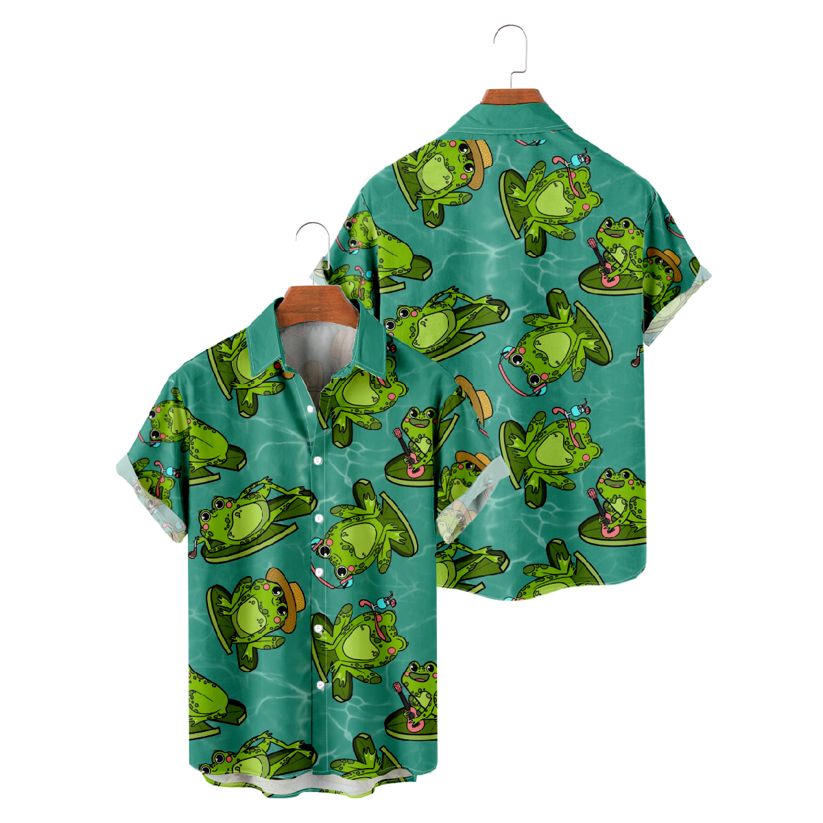 Men's Shirt Frog Pattern Print Short-Sleeve Button Up Straight Collar