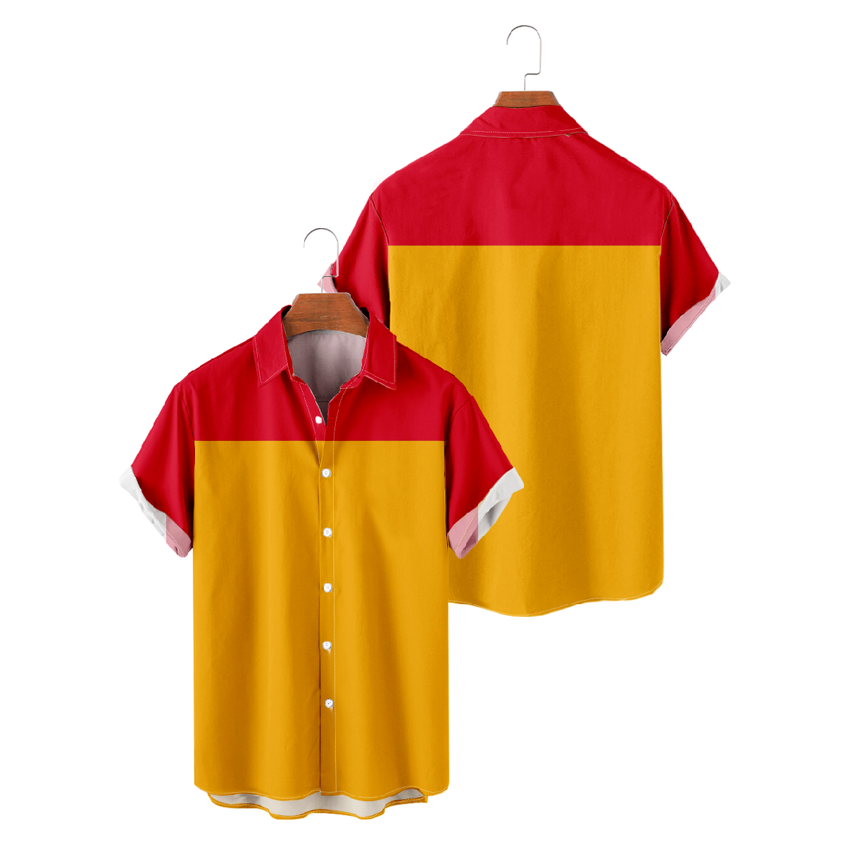 Mens American Football Kansas City Red and Gold Button Up Shirt Short Sleeve Regular Fit Breathable Shirt